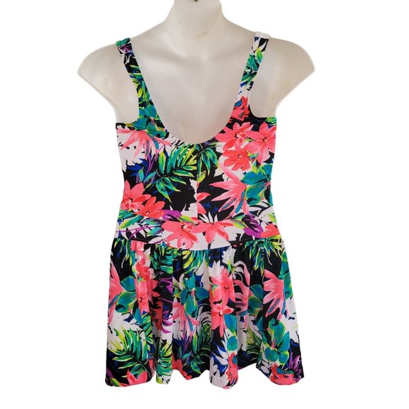 Maxine Hollywood Vintage 16 Bathing Suit 1 Pc Swim Tropical Pink Purple Floral T - Picture 2 of 8